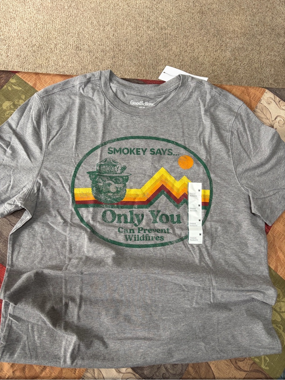 Goodfellow & Co Heather Gray Smokey Bear Graphic Tee with Retro Stripes